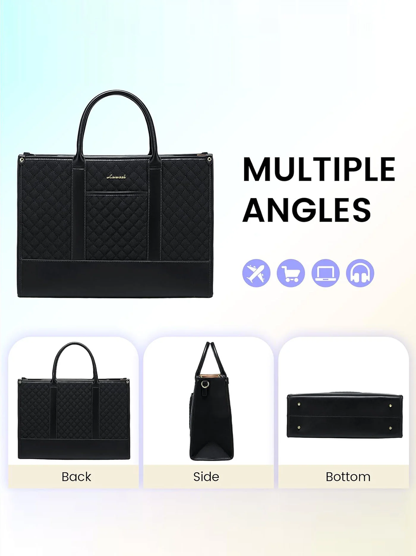 2 Pcs Quilted Laptop Tote Bag, 15.6" 17" - Image 10