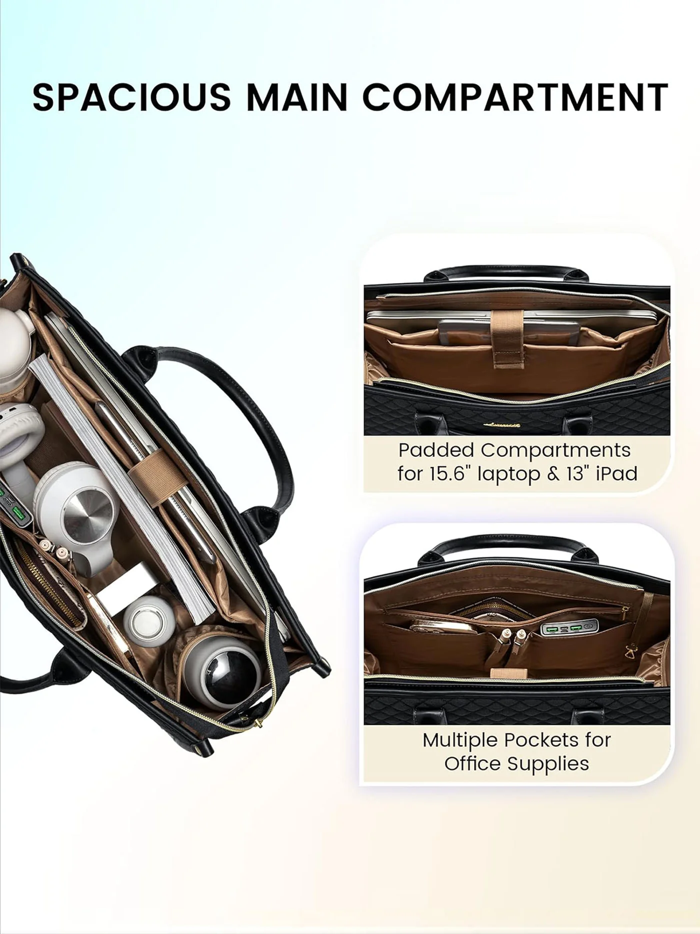 2 Pcs Quilted Laptop Tote Bag, 15.6" 17" - Image 3