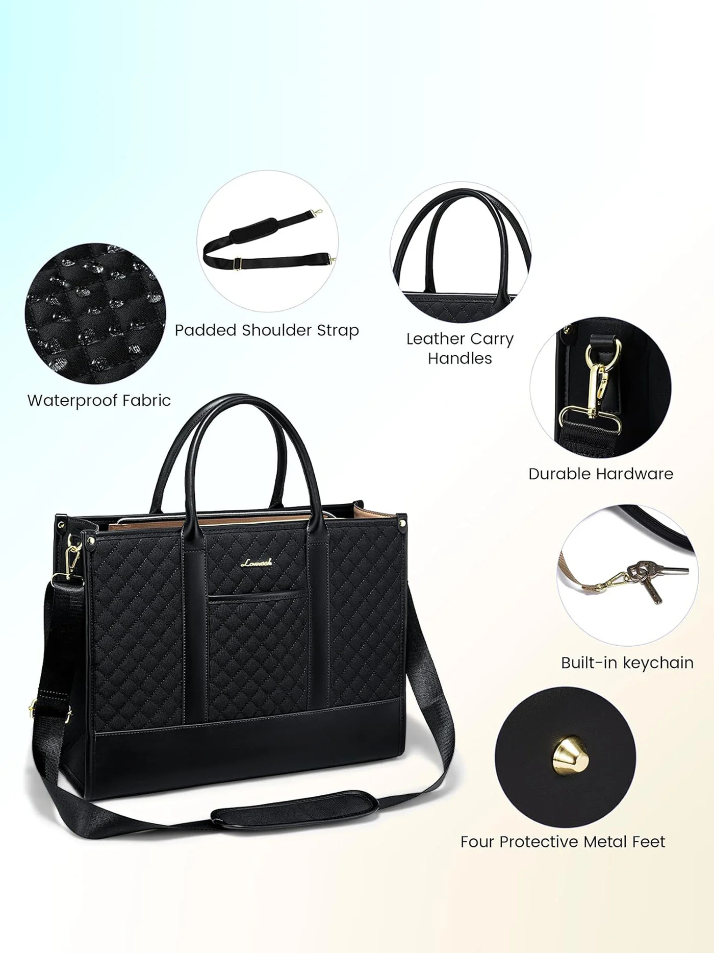 2 Pcs Quilted Laptop Tote Bag, 15.6" 17" - Image 4