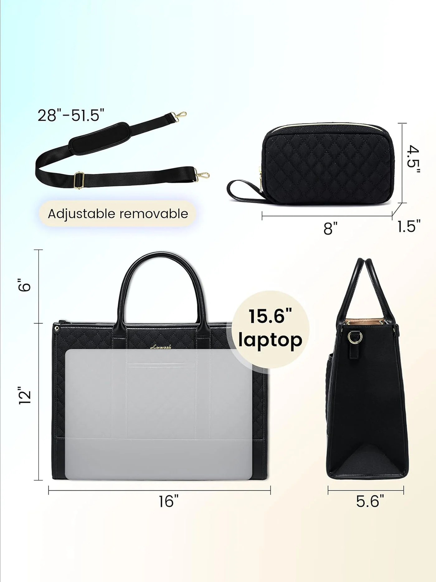 2 Pcs Quilted Laptop Tote Bag, 15.6" 17" - Image 6