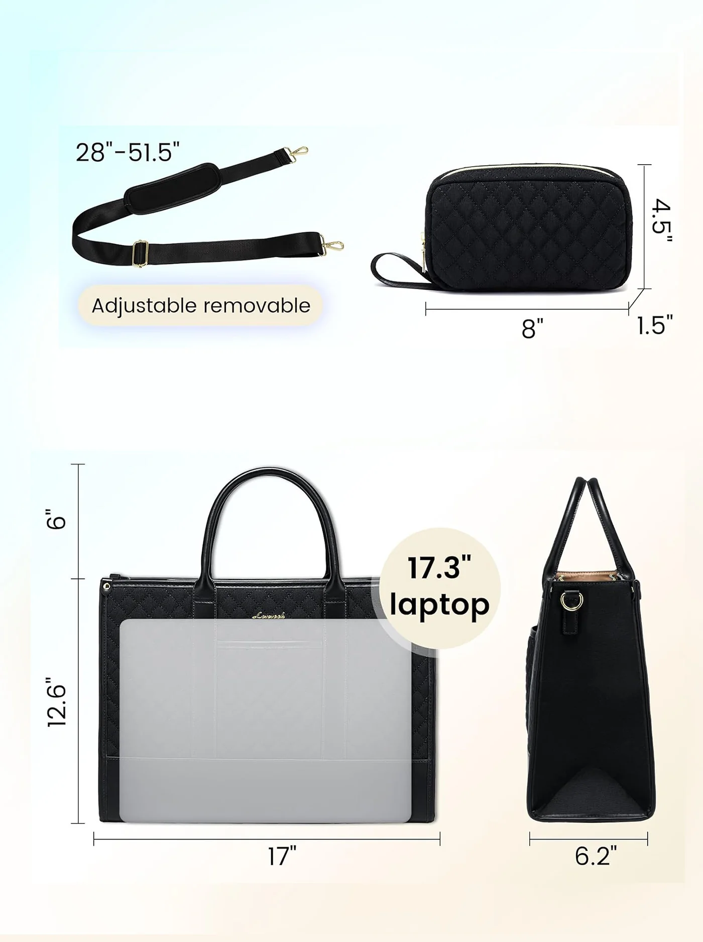 2 Pcs Quilted Laptop Tote Bag, 15.6" 17" - Image 7