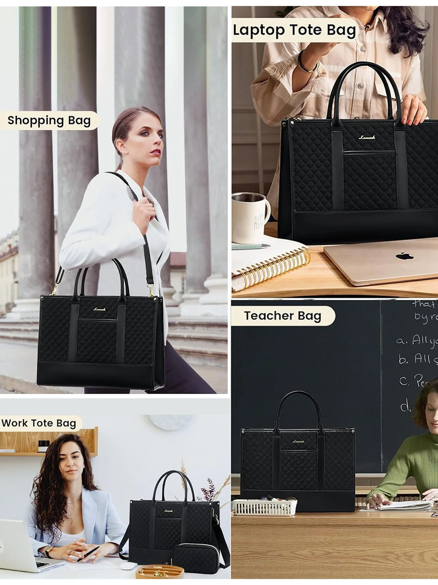 2 Pcs Quilted Laptop Tote Bag, 15.6" 17" - Image 8