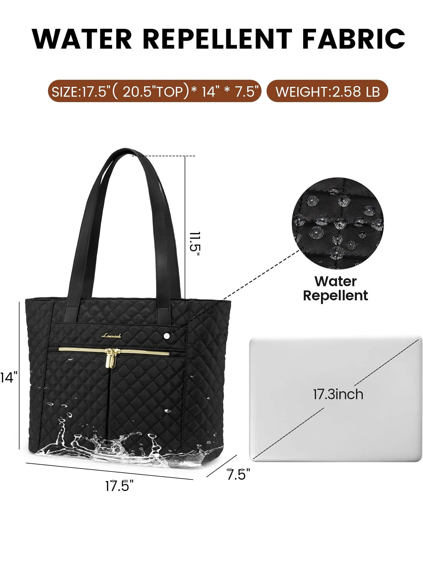 2Pcs Diamond Quilted Tote Bag, 15.6" 17" - Image 5