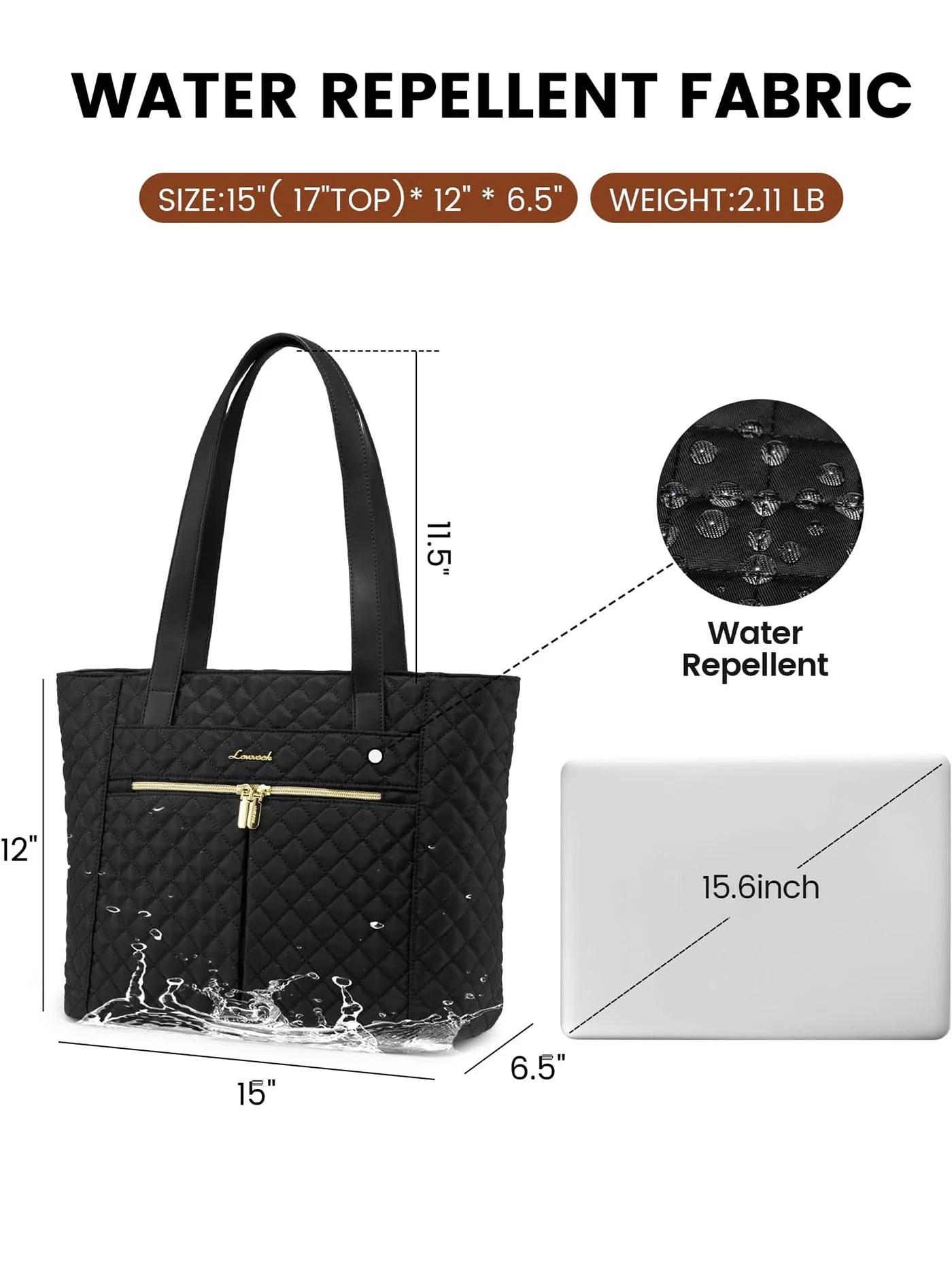 2Pcs Diamond Quilted Tote Bag, 15.6" 17" - Image 6