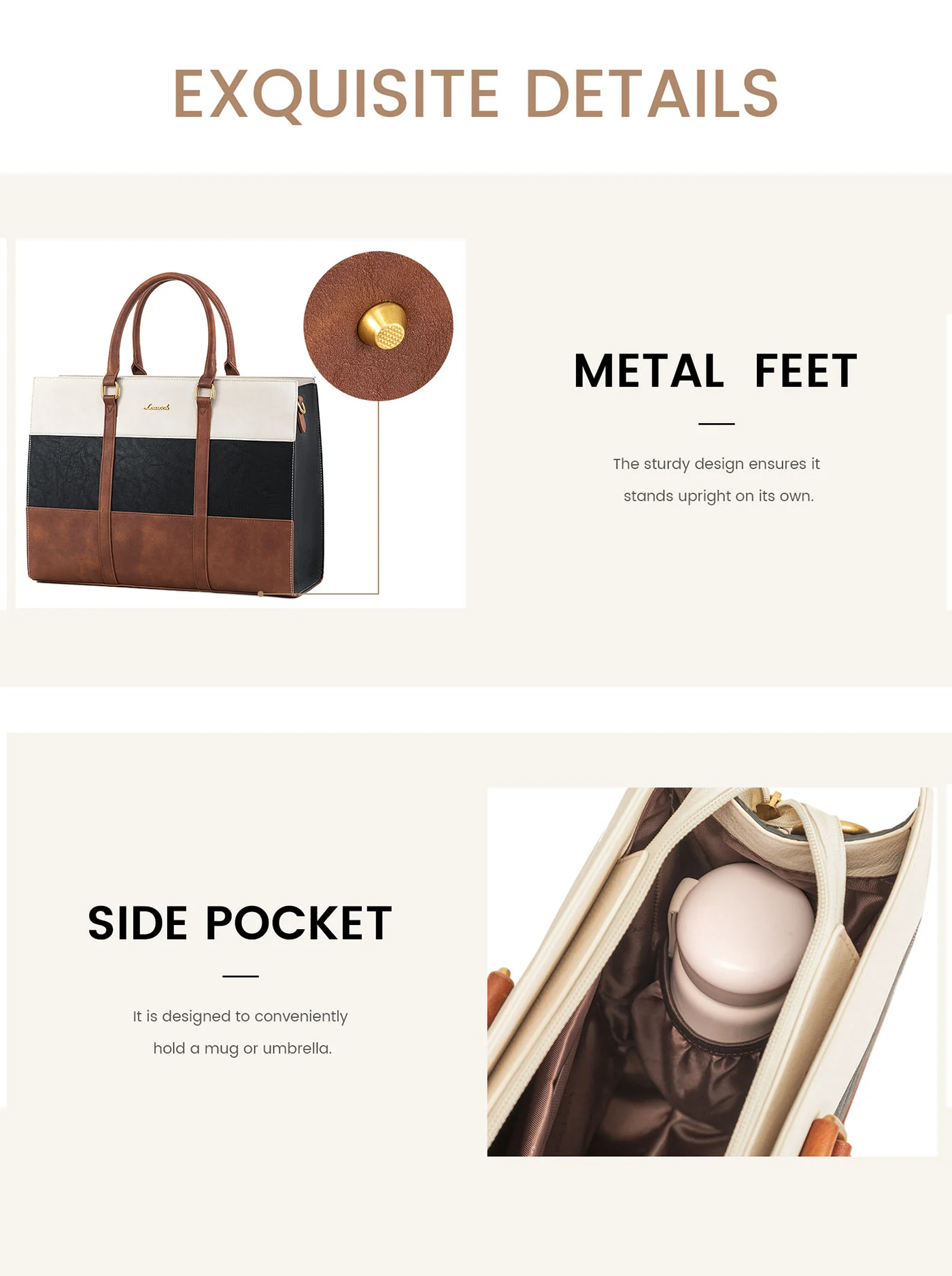 2Pcs Elegant Colorblock Tote Bag, 15.6" - Image 4