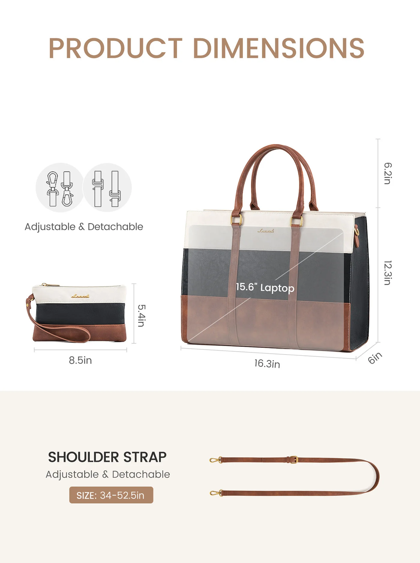 2Pcs Elegant Colorblock Tote Bag, 15.6" - Image 5