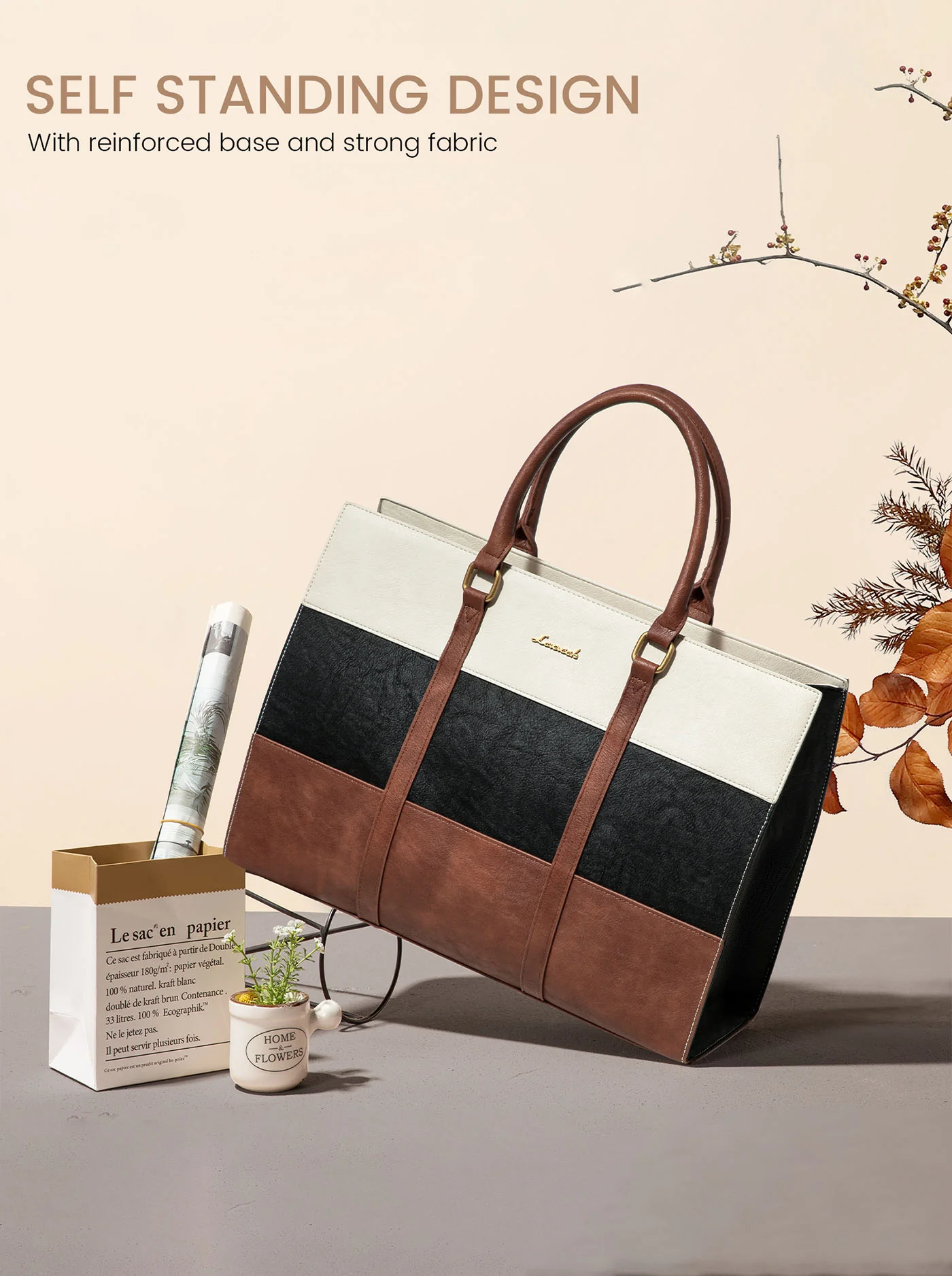 2Pcs Elegant Colorblock Tote Bag, 15.6" - Image 7