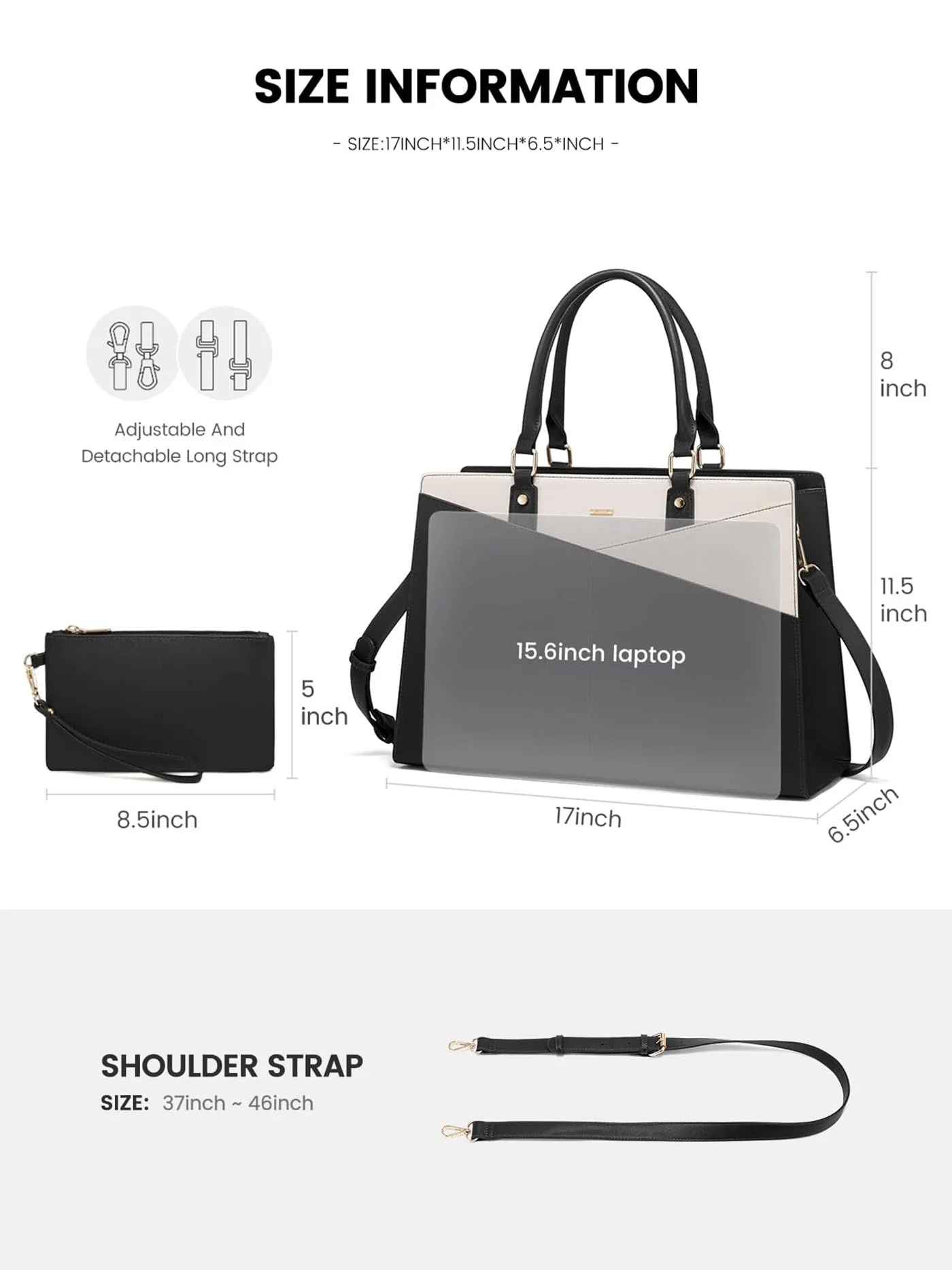 2Pcs Leather Office Laptop Tote Bag, 15.6" 17.3" - Image 4