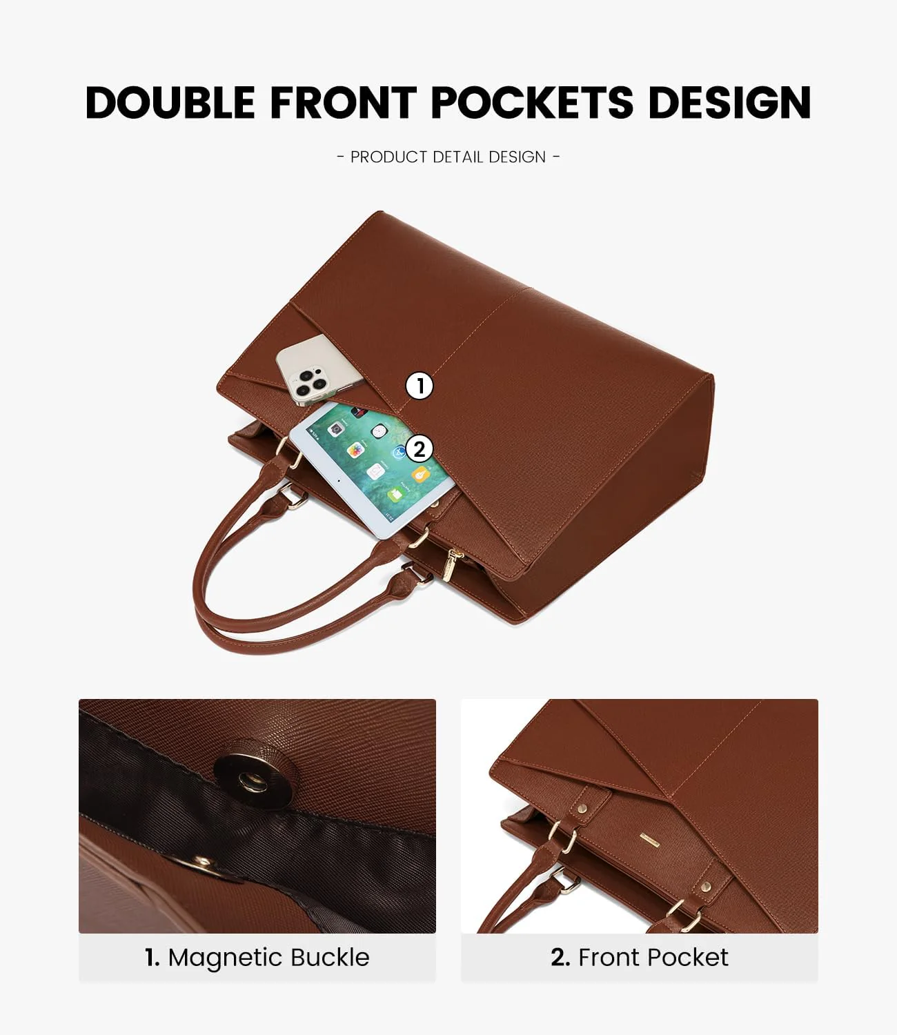 2Pcs Leather Office Laptop Tote Bag, 15.6" 17.3" - Image 3