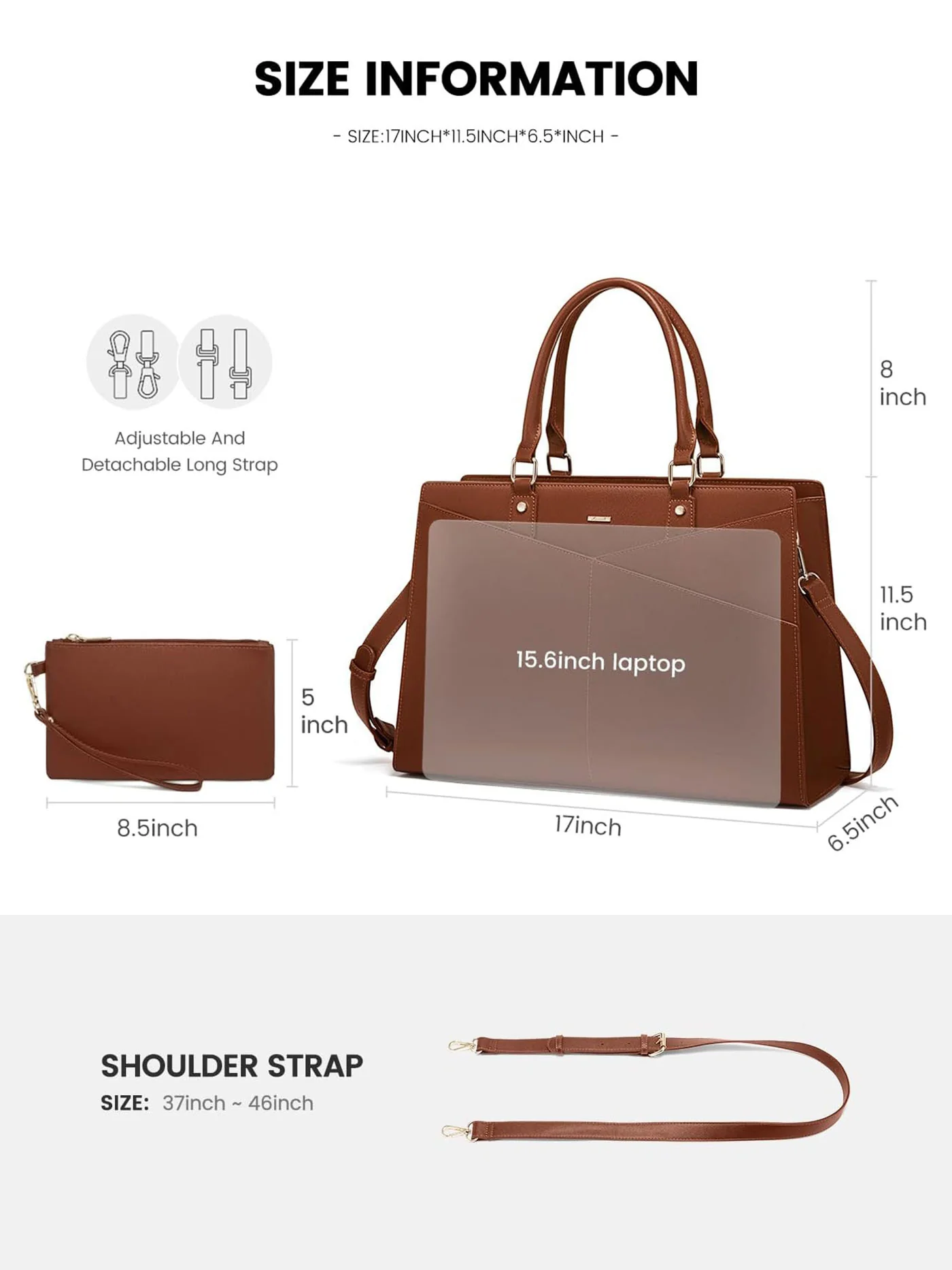 2Pcs Leather Office Laptop Tote Bag, 15.6" 17.3" - Image 4