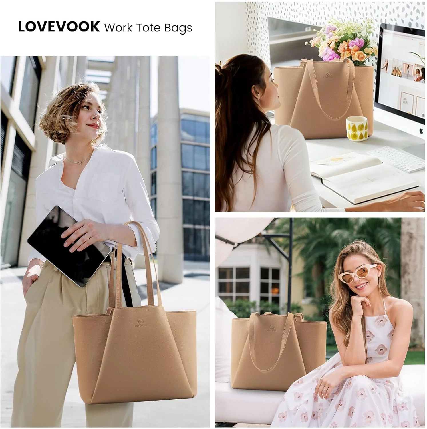 2Pcs Leather Shoulder Bag, 15.6" - Image 4