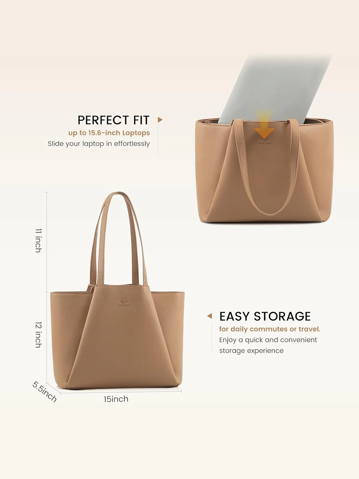 2Pcs Leather Shoulder Bag, 15.6" - Image 6