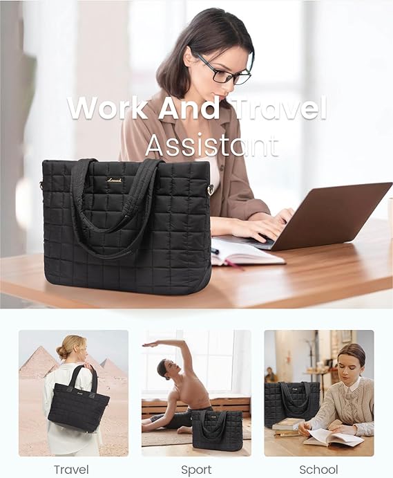 2Pcs Lightweight Puffer Tote Bag, 15.6" 17" - Image 3