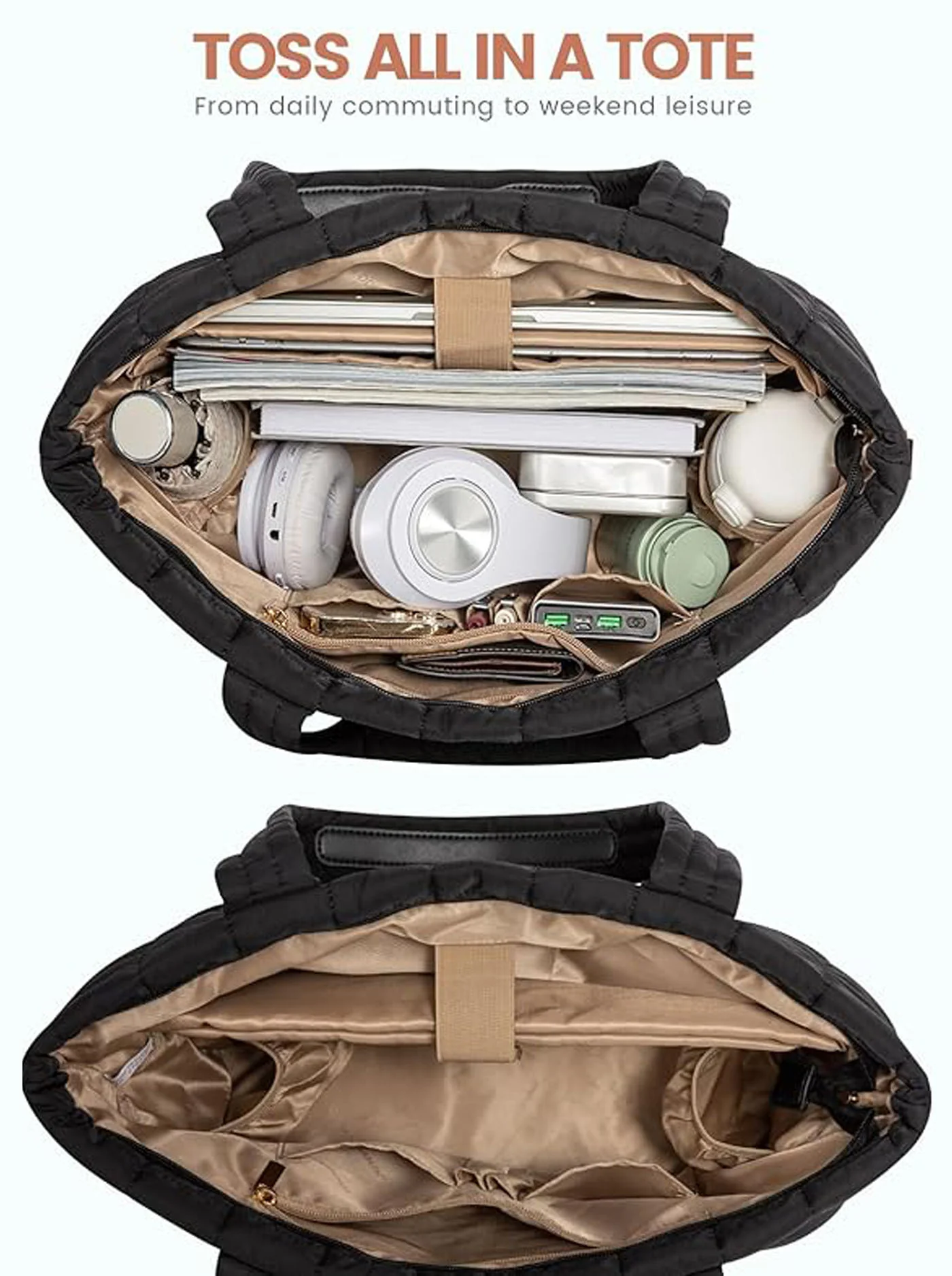 2Pcs Lightweight Puffer Tote Bag, 15.6" 17" - Image 4