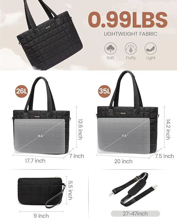 2Pcs Lightweight Puffer Tote Bag, 15.6" 17" - Image 5