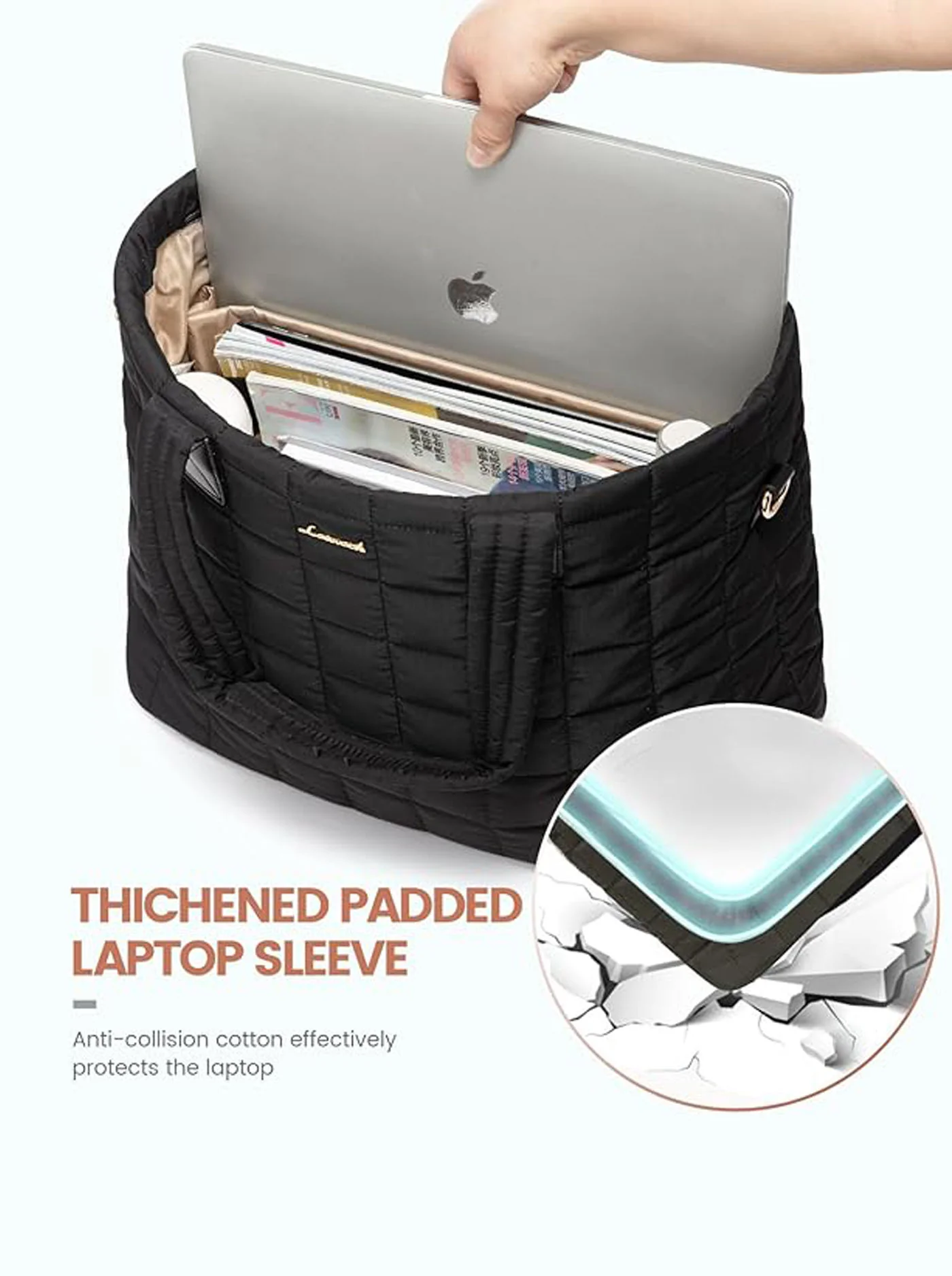 2Pcs Lightweight Puffer Tote Bag, 15.6" 17" - Image 7
