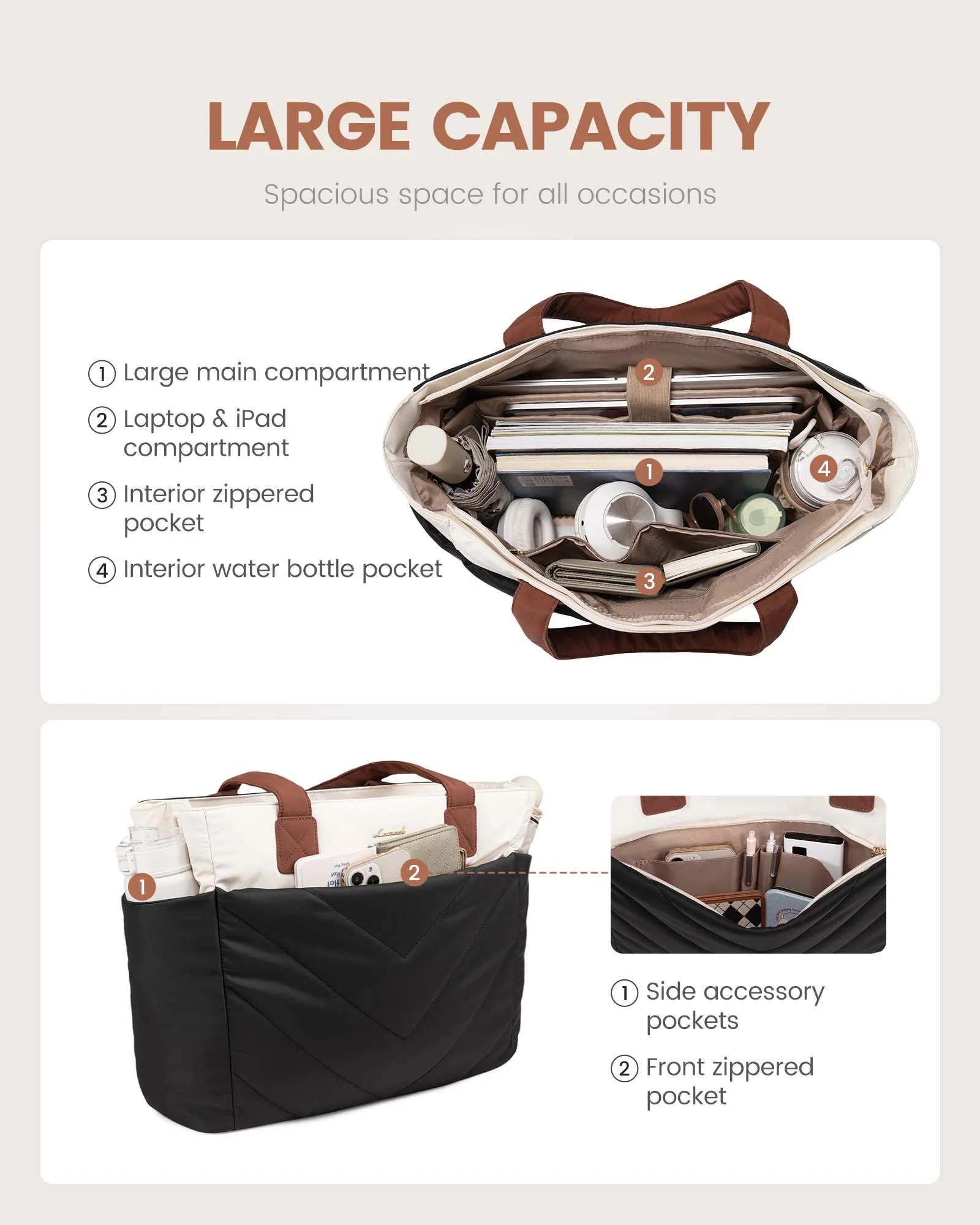 2Pcs Lightweight Puffy Tote Bag - Image 6
