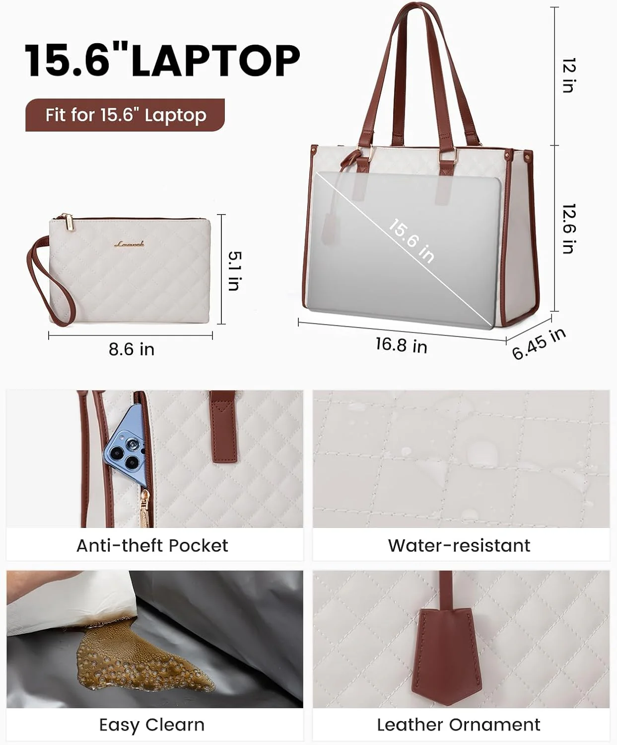 2Pcs Lunch Tote Shoulder Bag, 15.6" - Image 4
