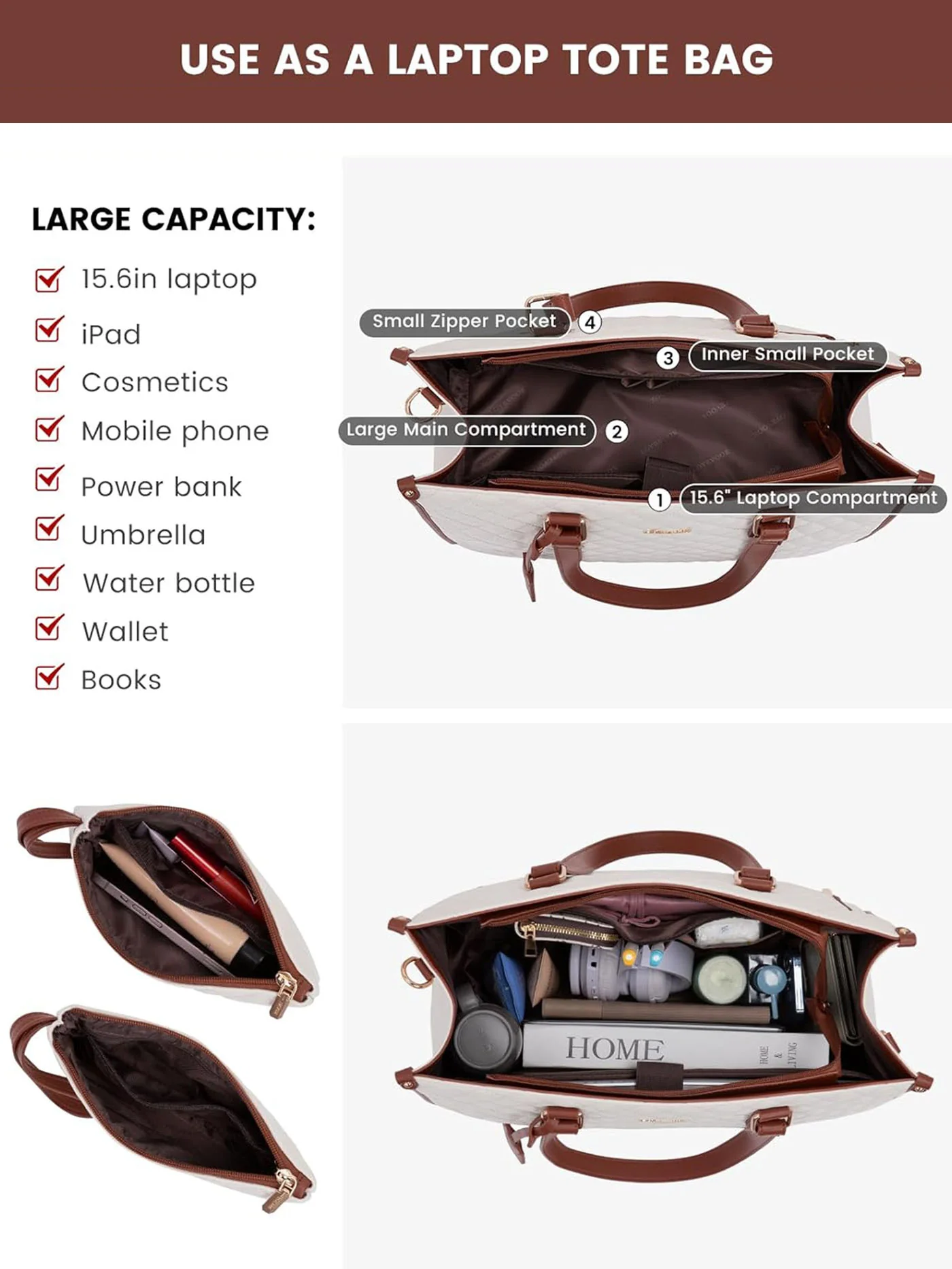2Pcs Lunch Tote Shoulder Bag, 15.6" - Image 5
