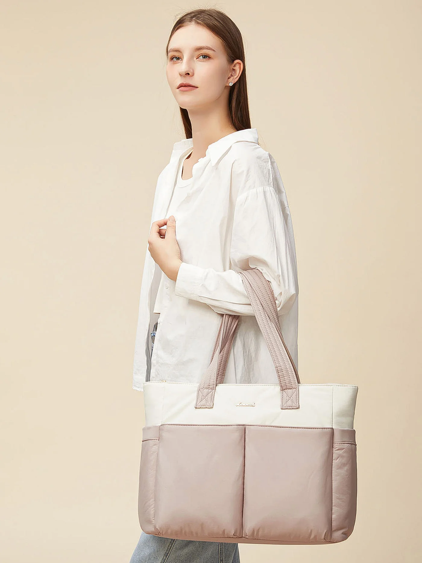 2Pcs Multi-pocket Puffer Tote Bag, 15.6" 17.3" - Image 2