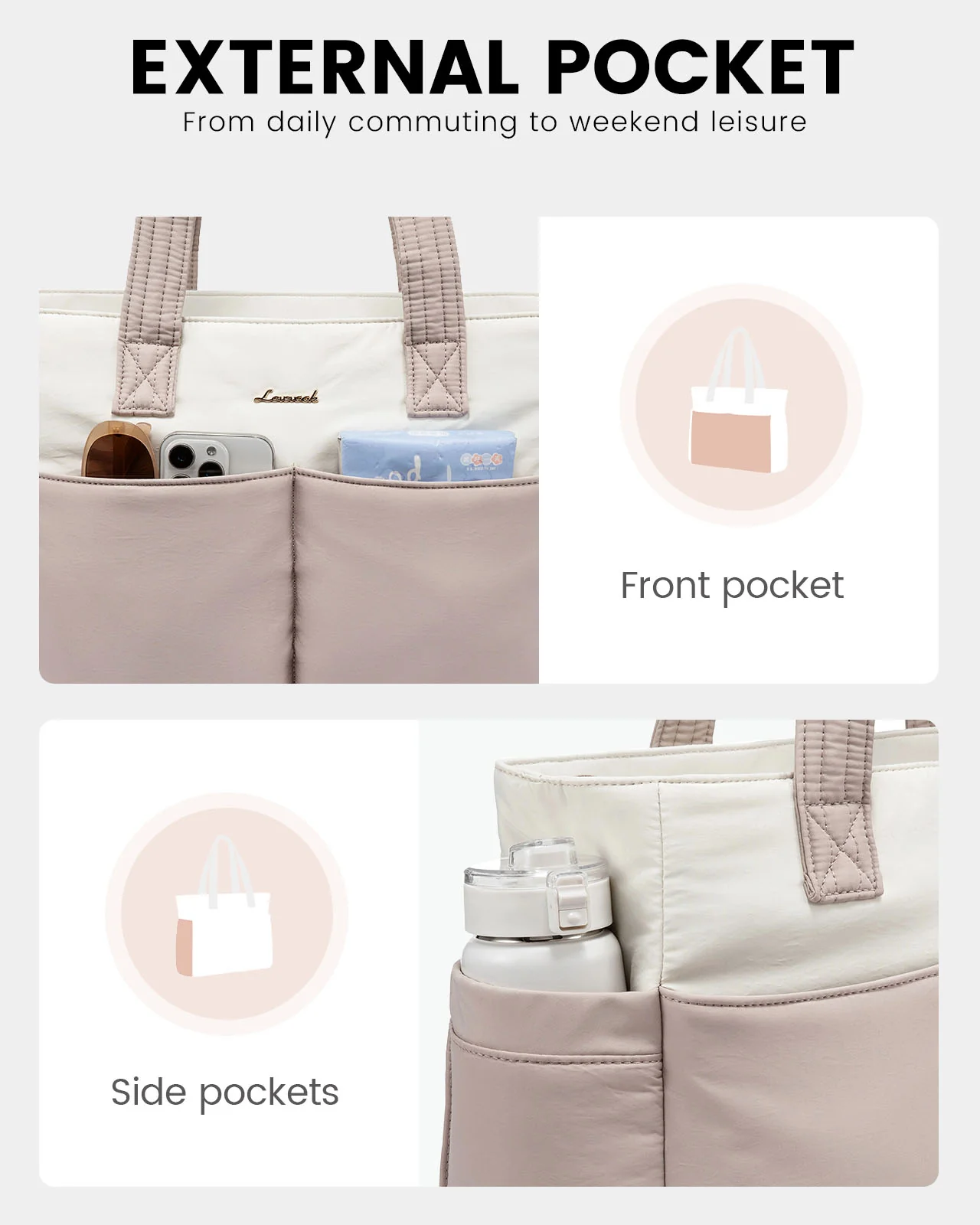 2Pcs Multi-pocket Puffer Tote Bag, 15.6" 17.3" - Image 4