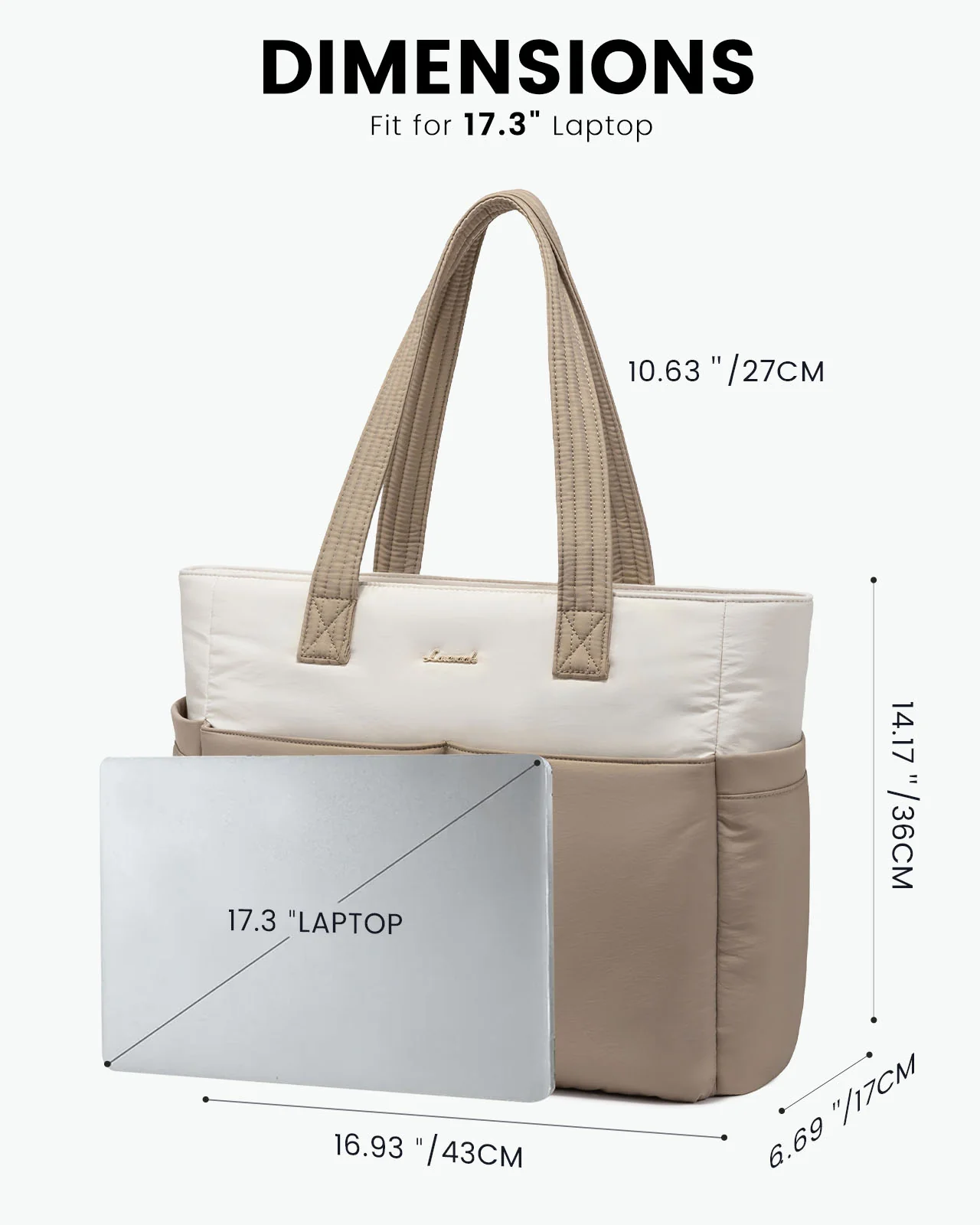 2Pcs Multi-pocket Puffer Tote Bag, 15.6" 17.3" - Image 6
