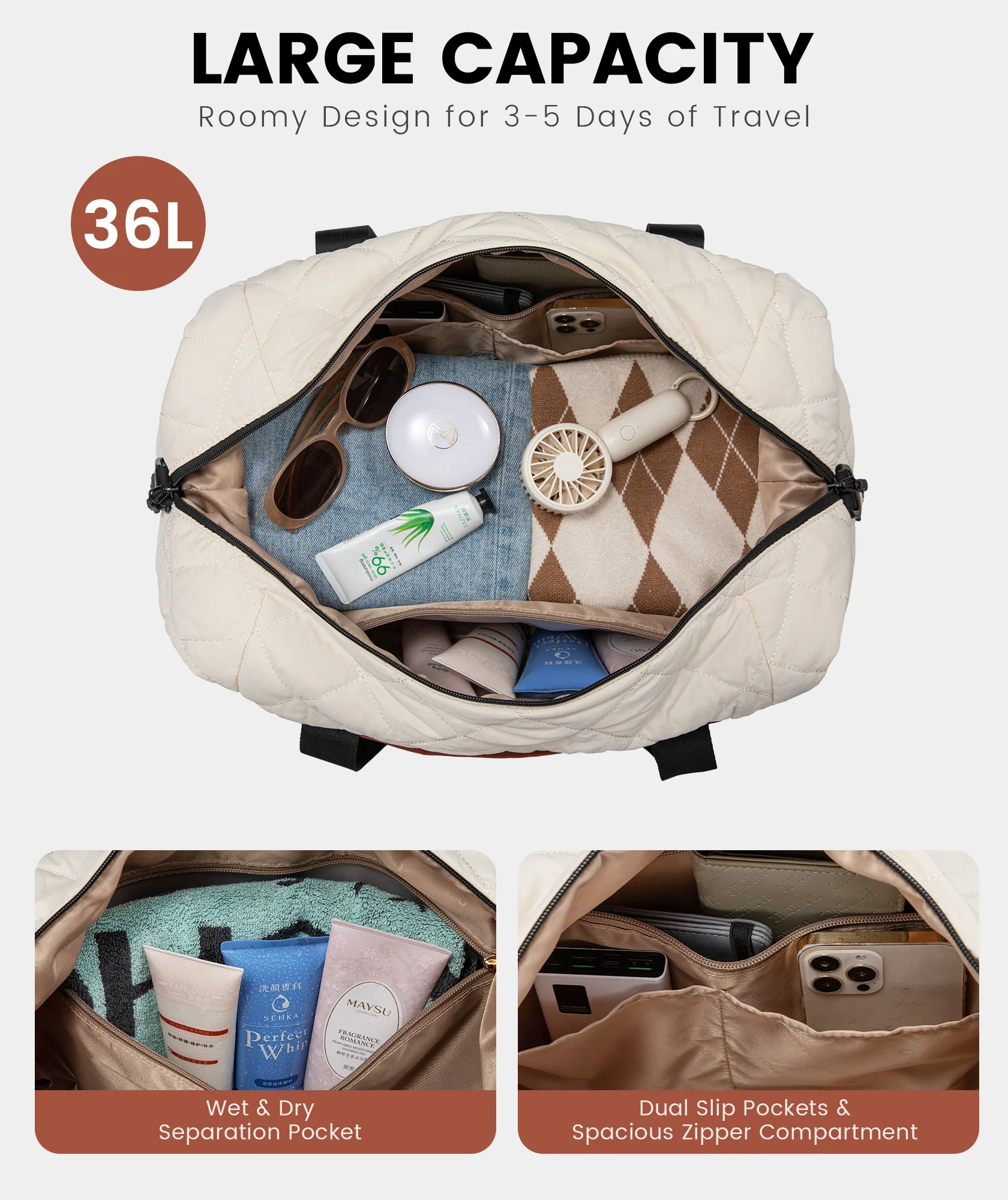 2Pcs Puffer Travel Duffel Bag - Image 7