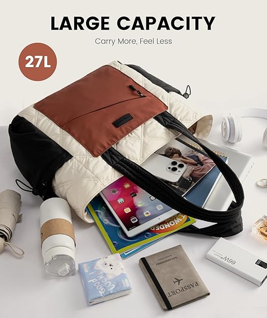 2Pcs Quilted Puffer Tote Bag, 15.6" 17.3" - Image 4