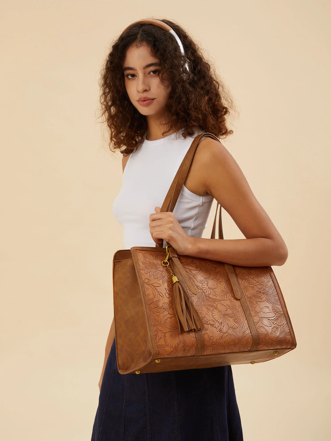 Vintage Embossed Leather Laptop Tote, 15.6" 17.3" - Image 10