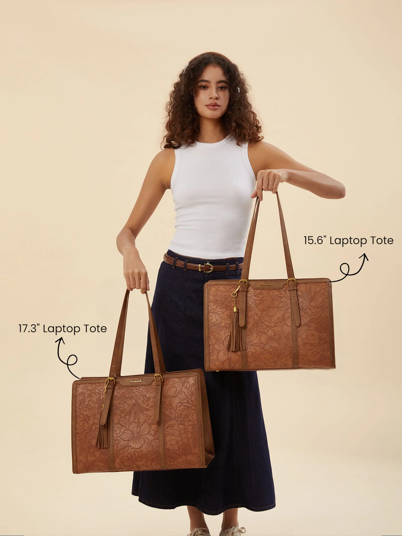 Vintage Embossed Leather Laptop Tote, 15.6" 17.3" - Image 13