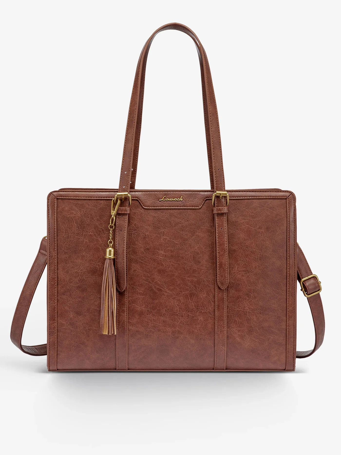 Vintage Embossed Leather Laptop Tote, 15.6" 17.3" - Image 14