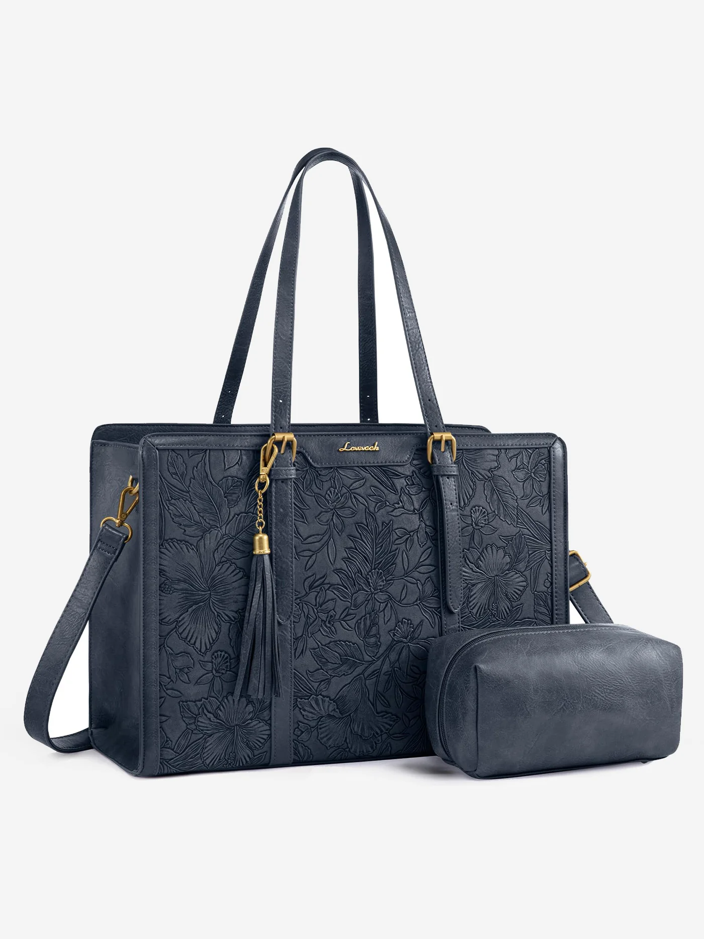 Vintage Embossed Leather Laptop Tote, 15.6" 17.3" - Image 18