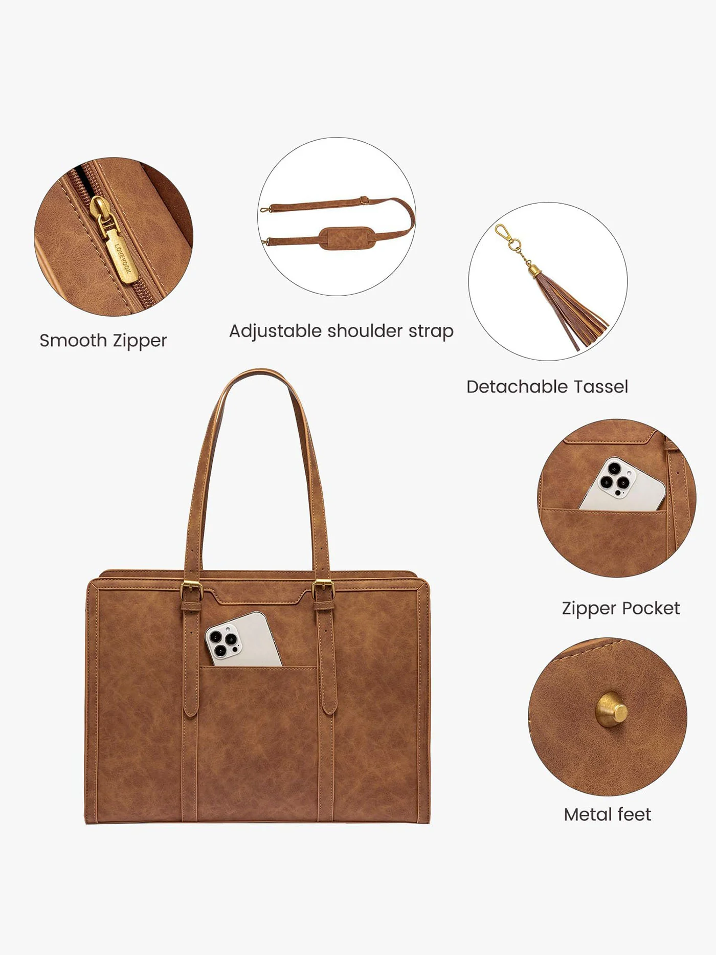 Vintage Embossed Leather Laptop Tote, 15.6" 17.3" - Image 6