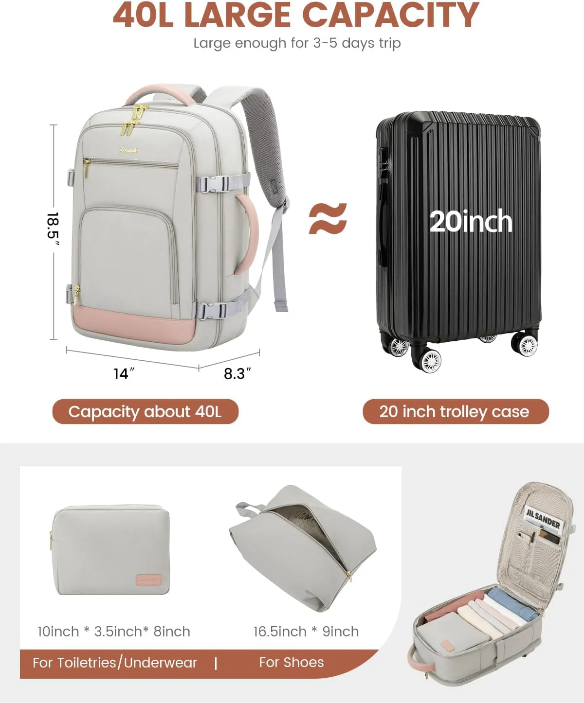 3Pcs/4Pcs Travel Backpack, 40L/50L - Image 4