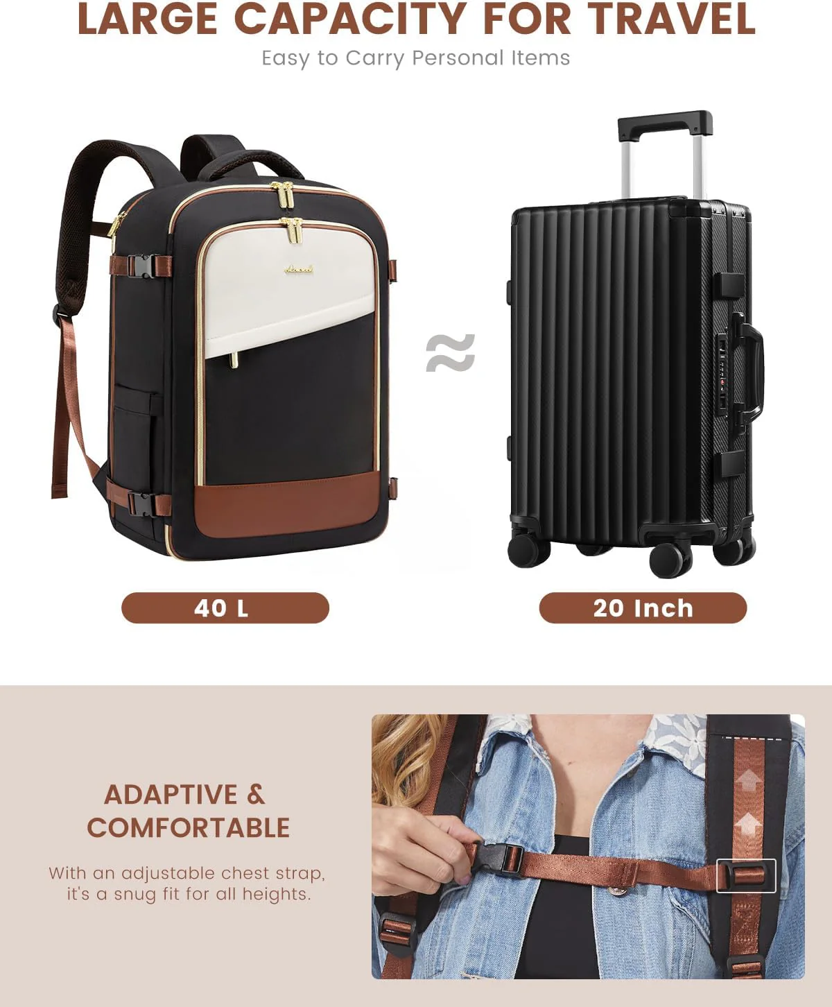 4Pcs Travel Backpack for Airplanes, 40L - Image 4