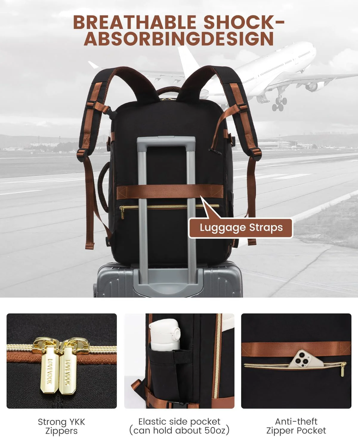 4Pcs Travel Backpack for Airplanes, 40L - Image 7