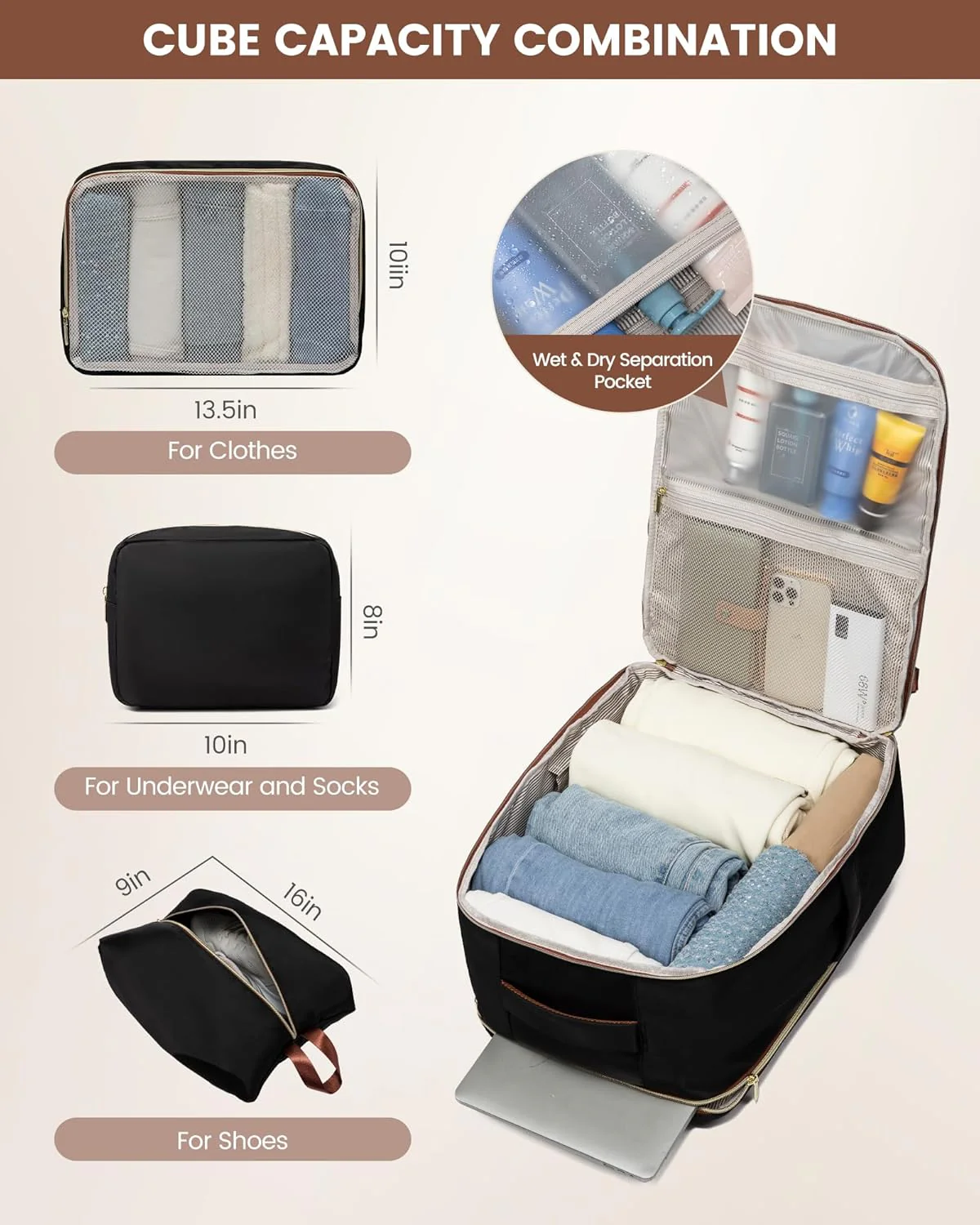 4Pcs Carry on Backpack for Airplanes, 40L/50L - Image 6