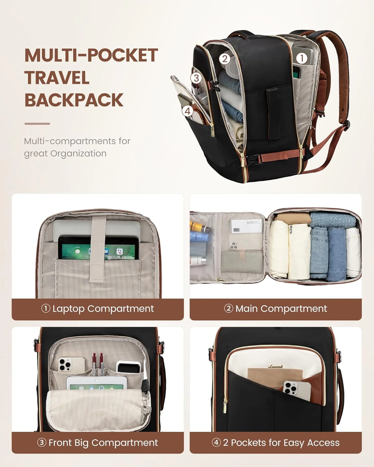 4Pcs Carry on Backpack for Airplanes, 40L/50L - Image 7