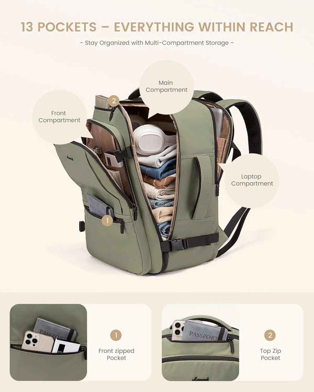 4Pcs Travel Backpack, 30-50L - Image 10