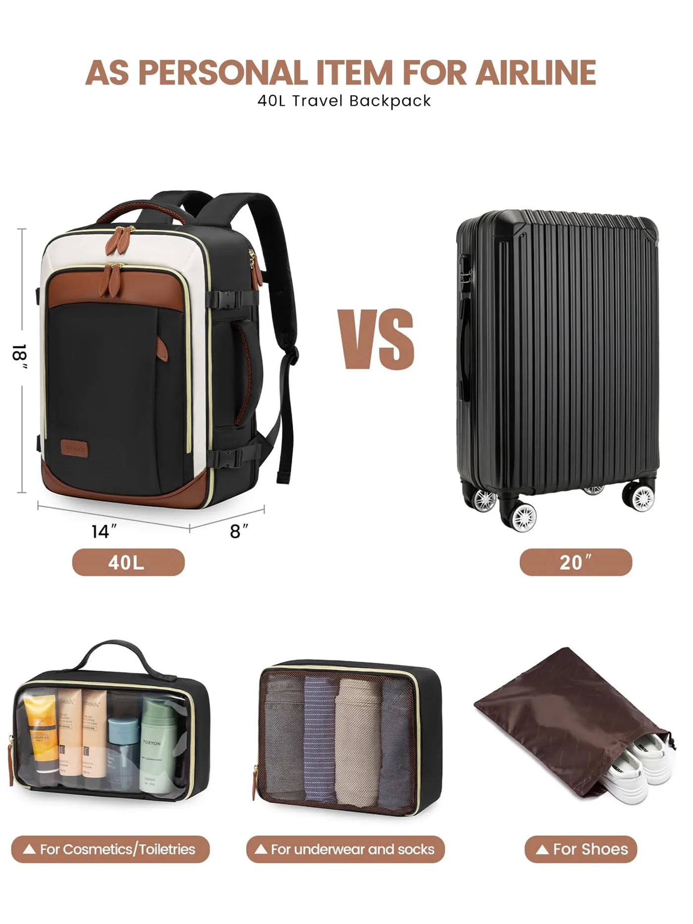 4Pcs Travel Backpack, 40L/50L - Image 5