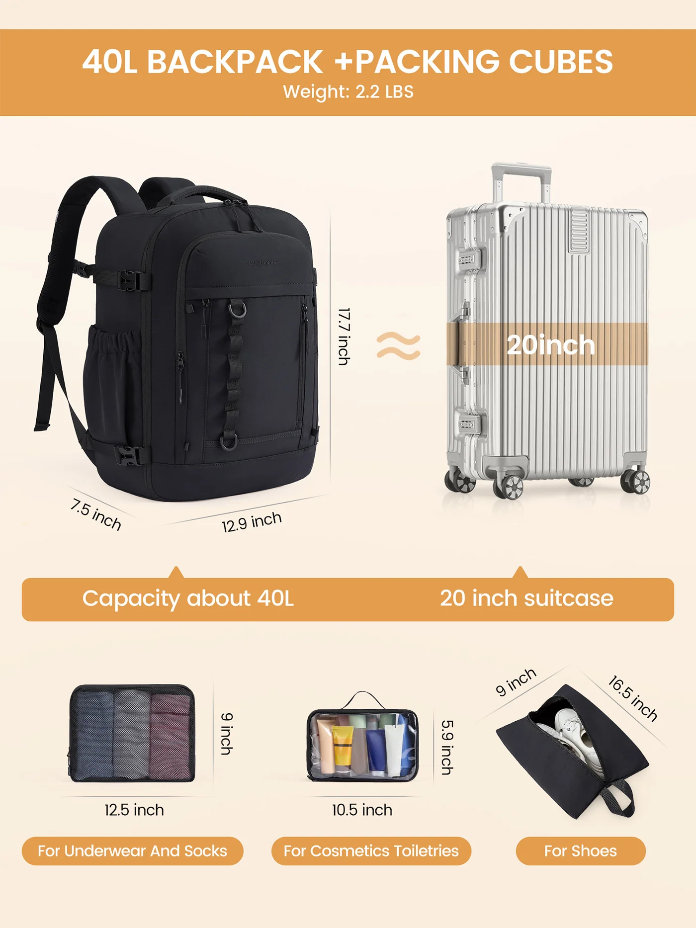 4Pcs Travel Backpack Bag 40L/50L - Image 7