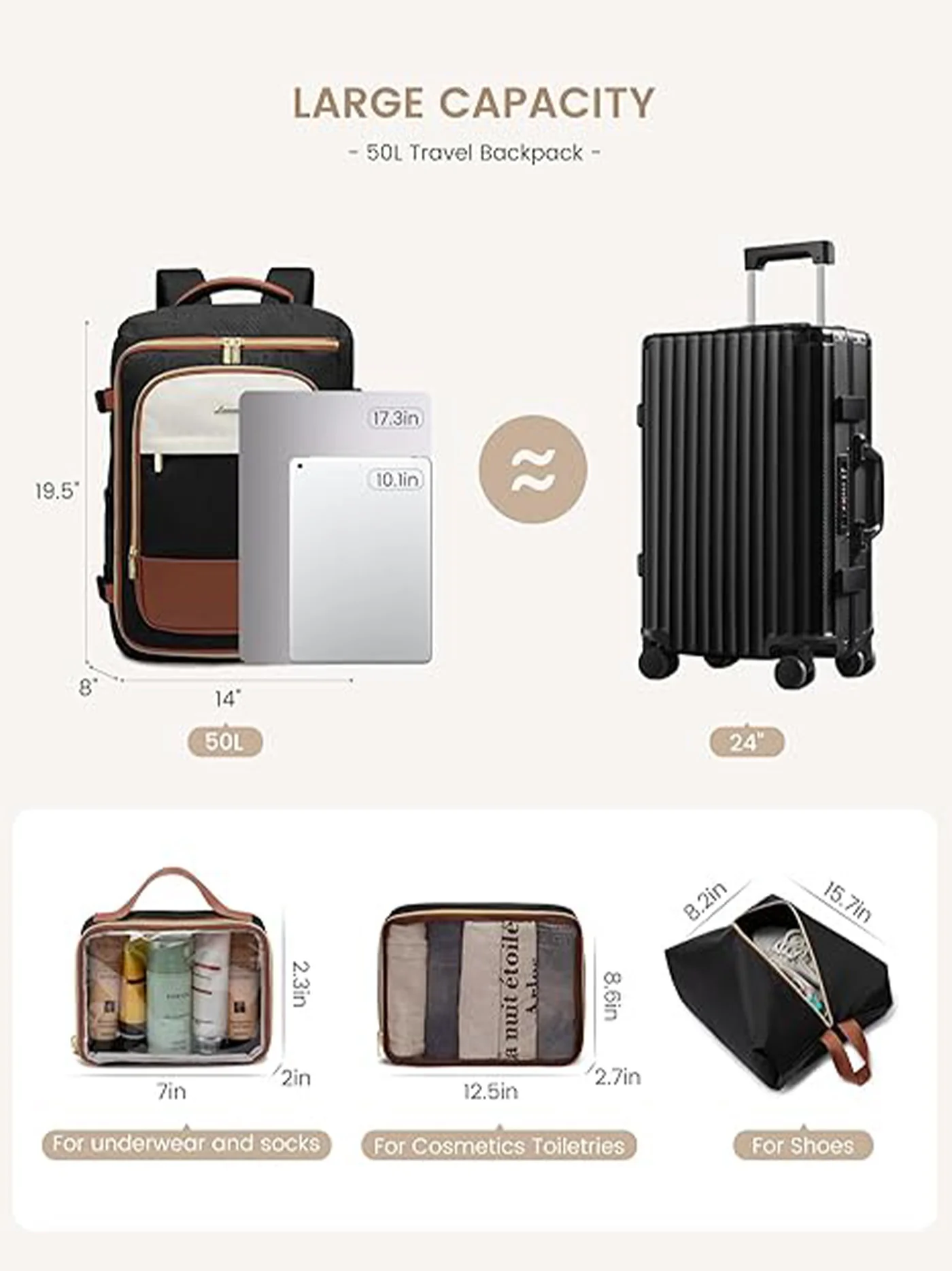 4Pcs Travel Backpack 40L/50L - Image 5
