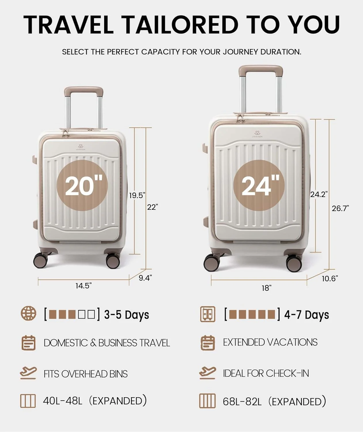 Carry On Suitcases with Wheels, 20" 24" (US Only) - Image 6