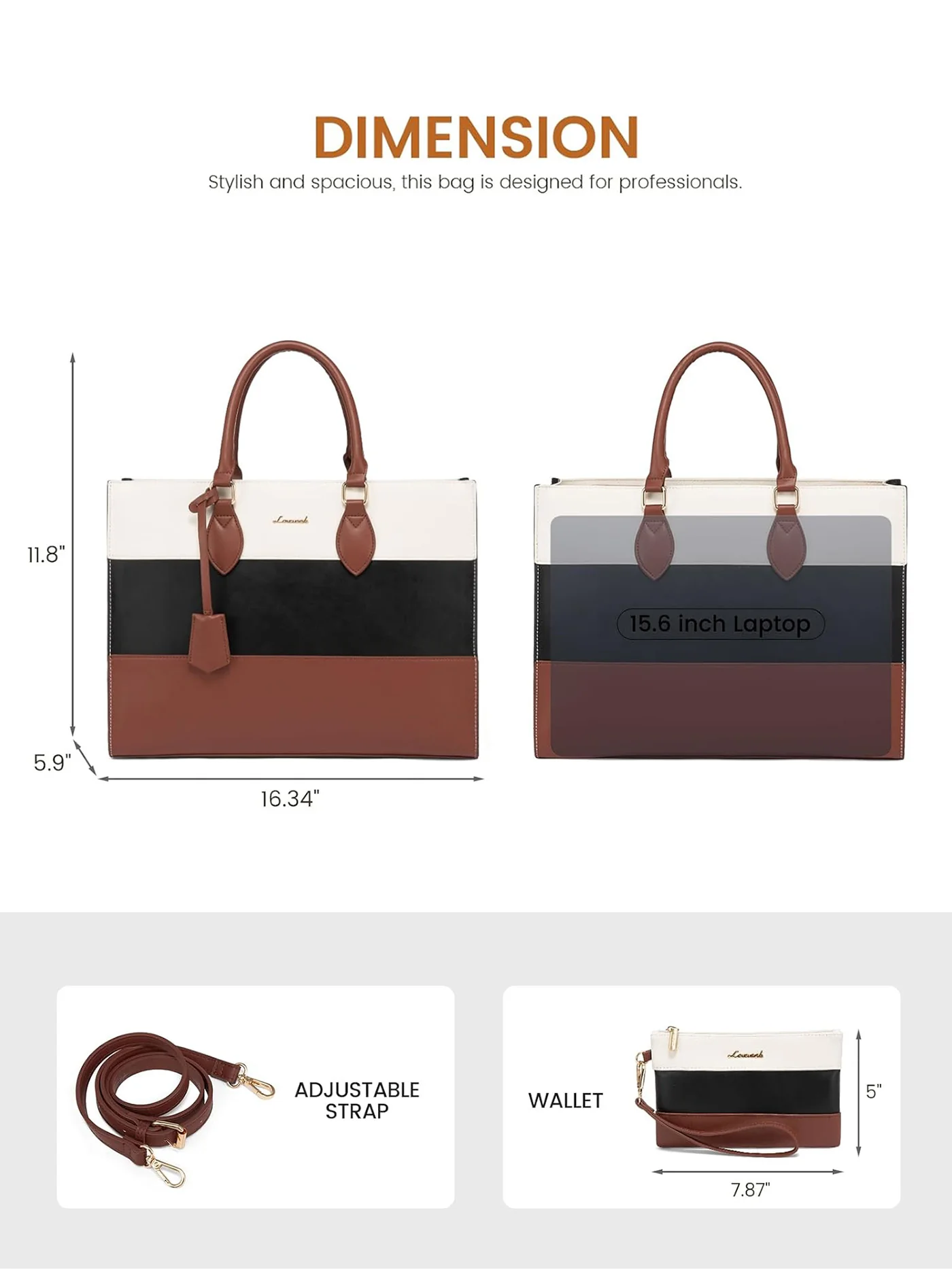 2Pcs Colorblock Laptop Tote Bag, 15.6" 17.3" - Image 5