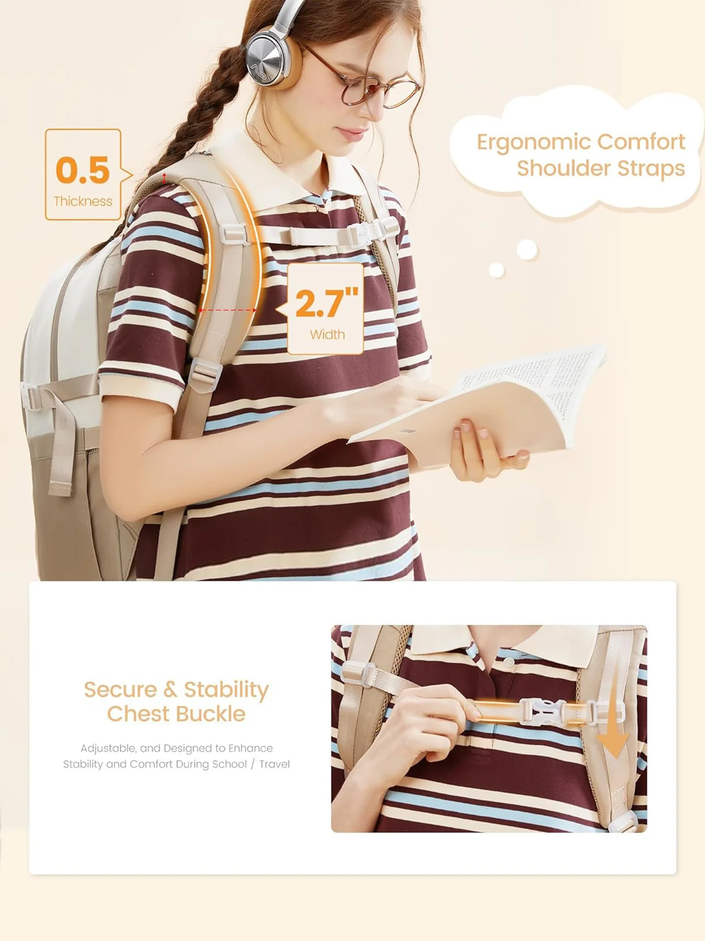 Cute School Backpack, 15.6", 5010 - Image 4