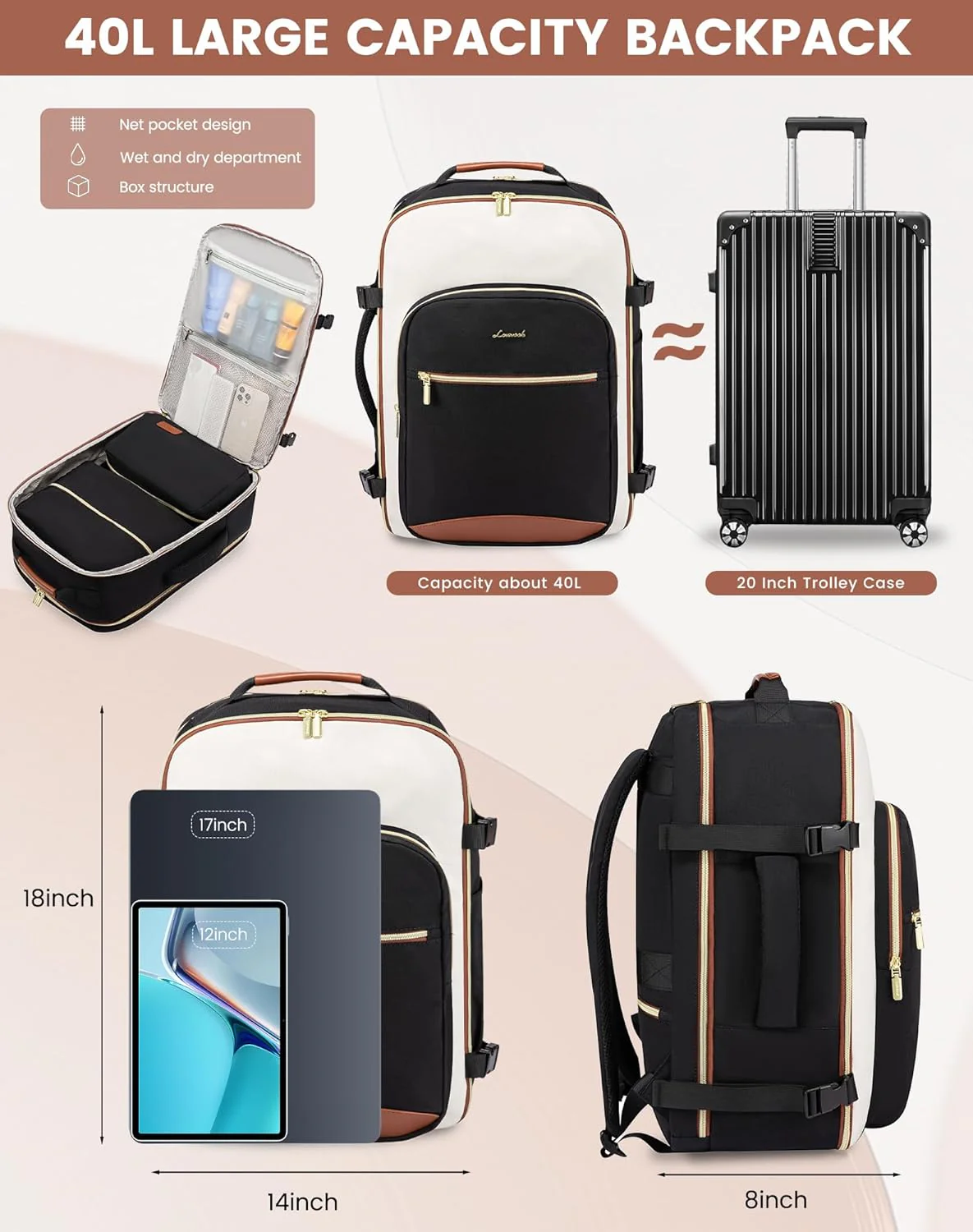 4Pcs Large Travel Backpack,  17.3 " 18.5 " - Image 4