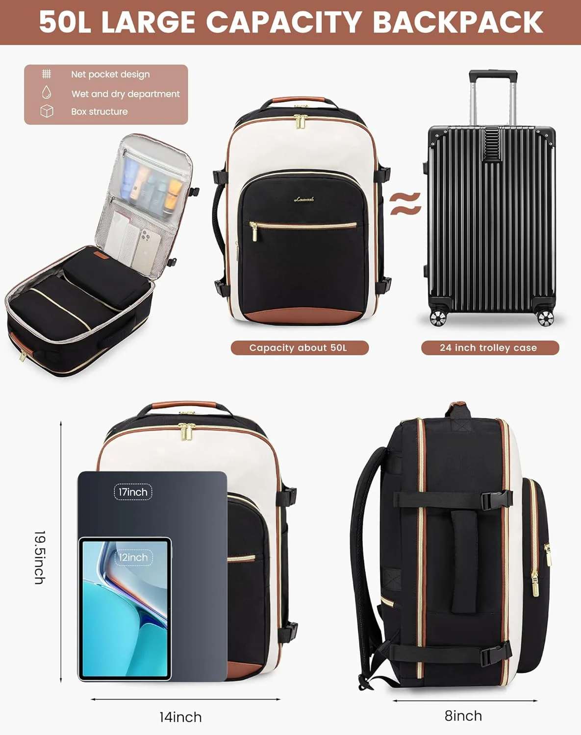 4Pcs Large Travel Backpack,  17.3 " 18.5 " - Image 5