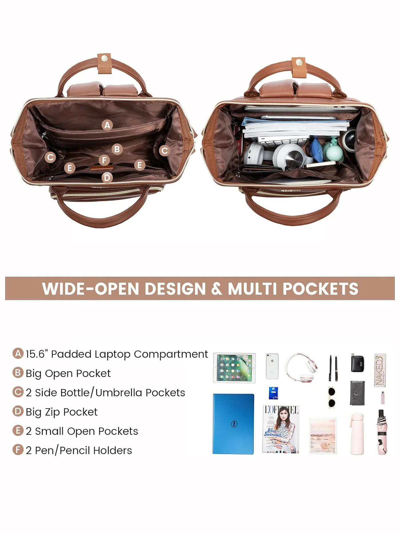 Leather Laptop Backpack, 15.6"-18" - Image 4