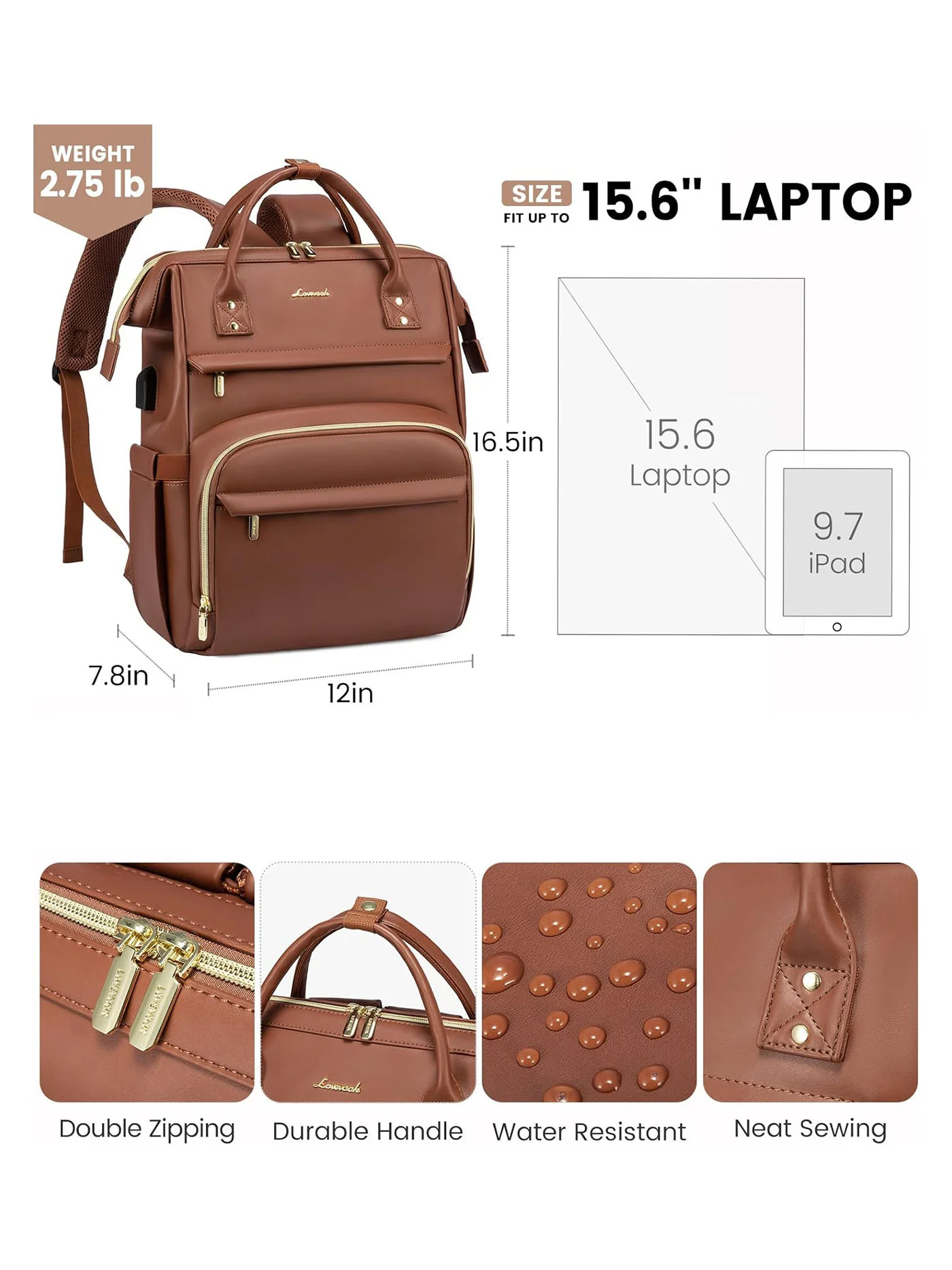 Leather Laptop Backpack, 15.6"-18" - Image 7