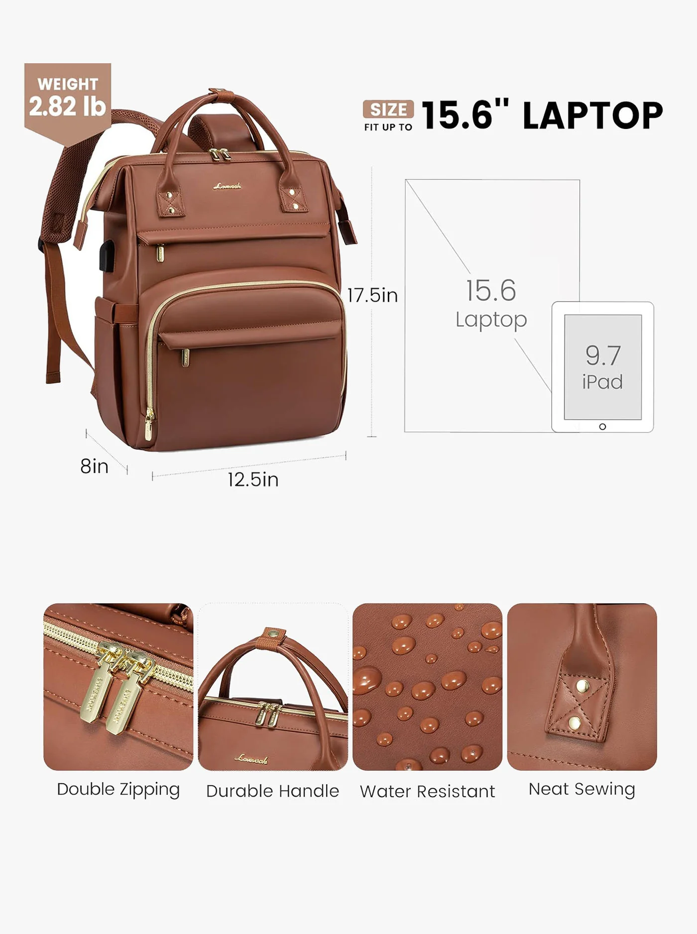 Leather Laptop Backpack, 15.6"-18" - Image 8